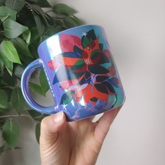 💙Starbucks Christmas Holiday Mug Poinsettia Floral 2023 Iridescent Purple 14oz