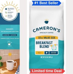 Roasted Whole Bean Coffee Breakfast Blend 32 Ounce Light Roast Smooth Never