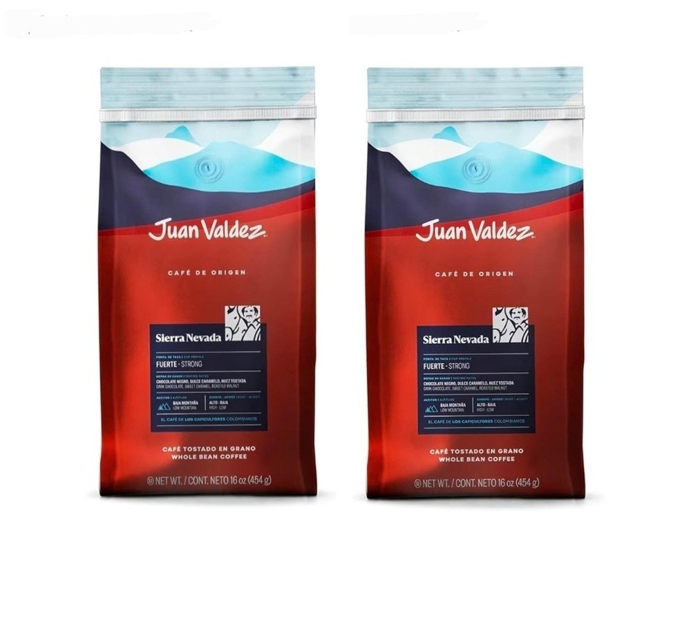 Juan Valdez Sierra Nevada Whole Bean Dark Roast 16 oz Premium Coffee 2 PACK