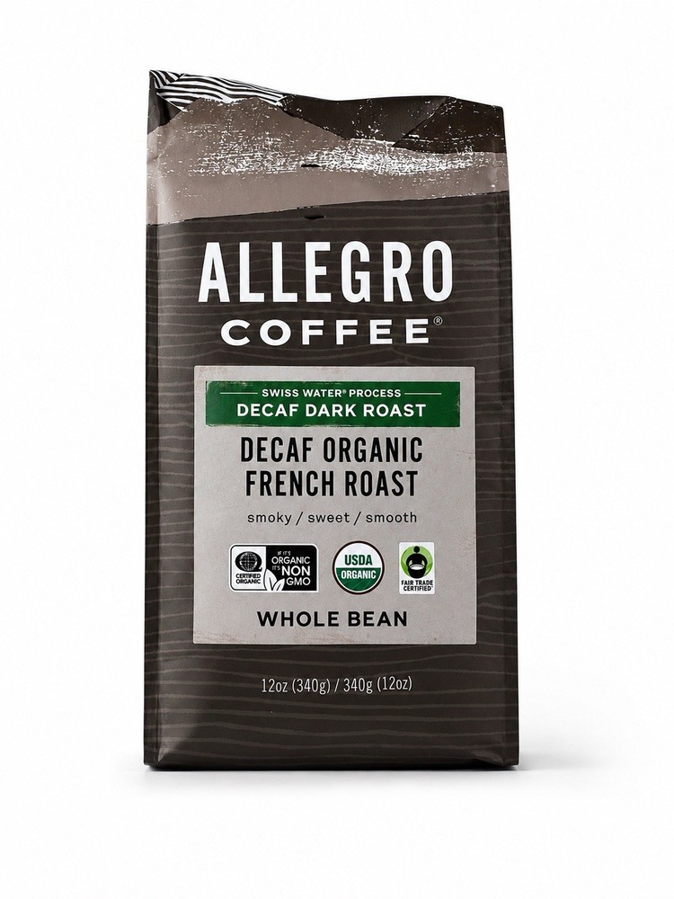 NEW Allegro Coffee Decaf Organic French Roast Whole Bean Coffee, 12 Ounce Dark
