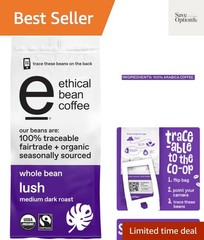 Lush Medium Dark Roast Fairtrade Organic Whole Bean Coffee, 12 oz Bag