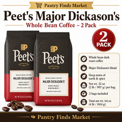 2 Pack Peet’s Major Dickason’s Blend Whole Bean Coffee Dark Roast 2 lb Each