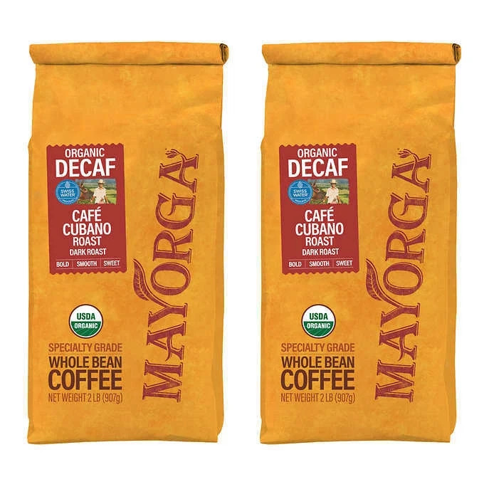 Mayorga Decaf Café Organic Dark Roast Whole Bean Coffee 2Lb, 2-Pack