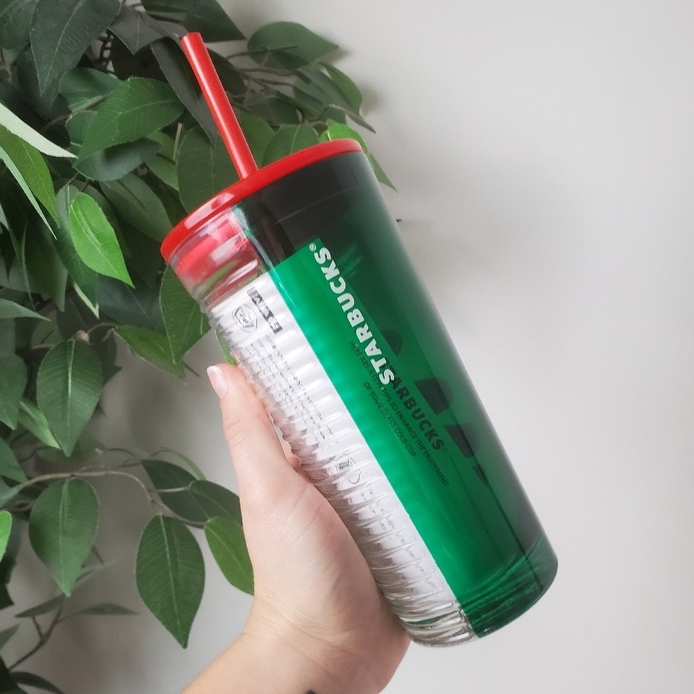 NEW Starbucks Christmas Holiday 2021 Glass Tumbler Cup Red & Green 18oz