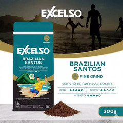 BEST NEW! Excelso Brazilian Santos Ground Coffee 200g – Premium Indonesian Blend
