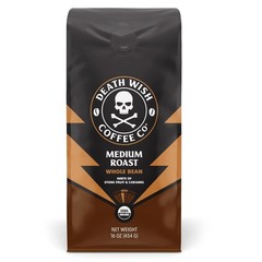 Ethically Sourced Organic Coffee, Medium Roast Whole Beans, 16 oz, High Caffeine