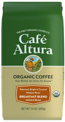Organic Coffee, Breakfast Blend, Whole Bean, Medium Roast, 10 Oz (283 G)