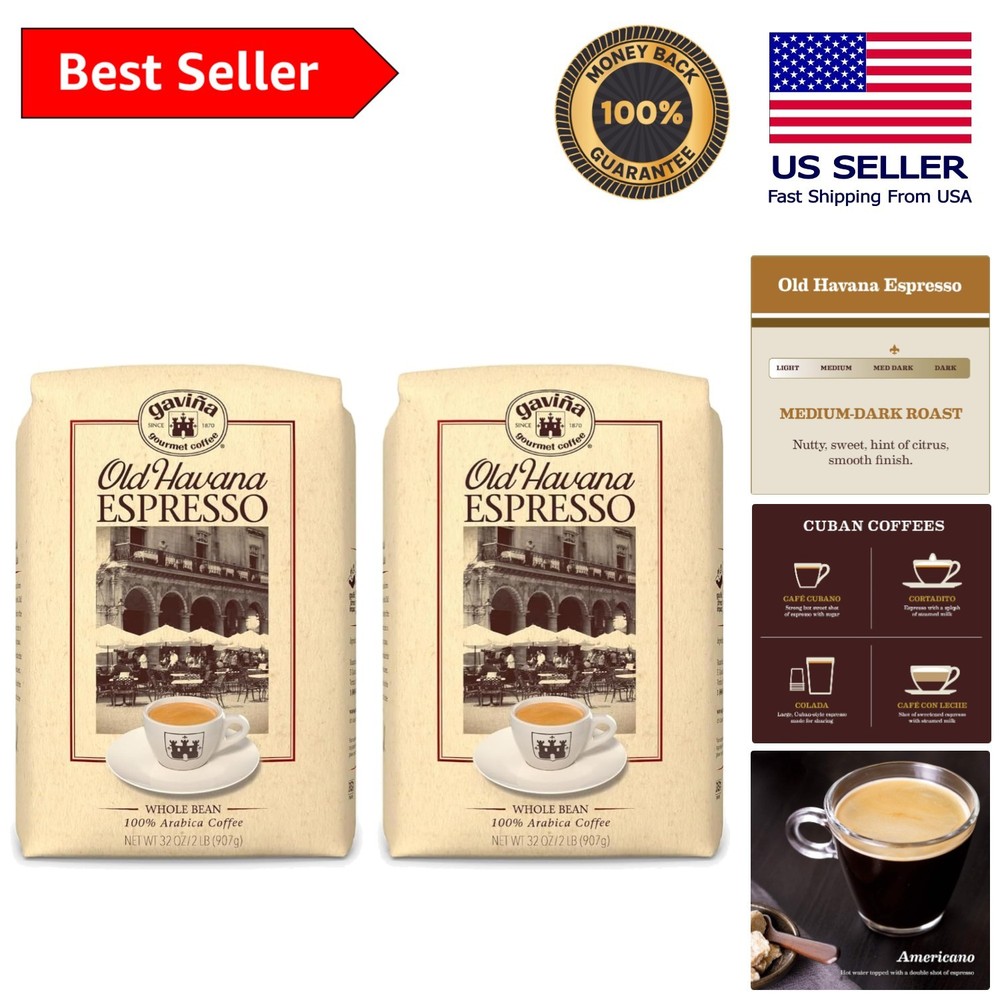 Rich Medium-Dark Roast Espresso Coffee – Gaviña Old Havana Whole Beans, 64 oz