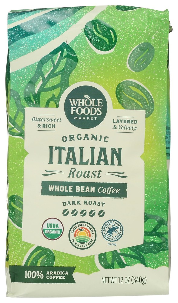 Whole Foods Market, Organic Bean Coffee, Dark 12 Ounce (Pack of 1)