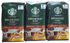 Starbucks Whole Bean Med Roast Coffee Breakfast Blend 3/12oz Bags