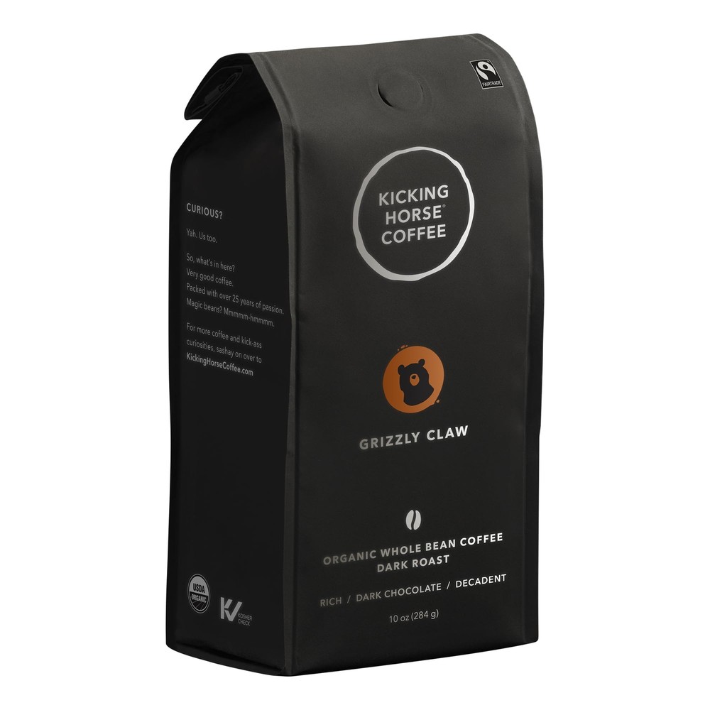Coffee Grizzly Claw Dark Roast Whole Bean 10 Oz Certified Organic Fairtrade Kosh