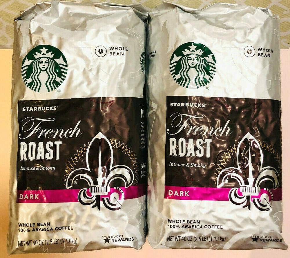 2 Bag STARBUCKS French Roast DARK Whole Bean 100% Arabica Coffee 40oz ea. 10/24