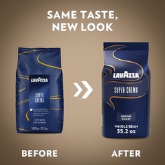 Lavazza Super Crema Whole Bean Coffee, Medium Espresso Roast, Arabica and