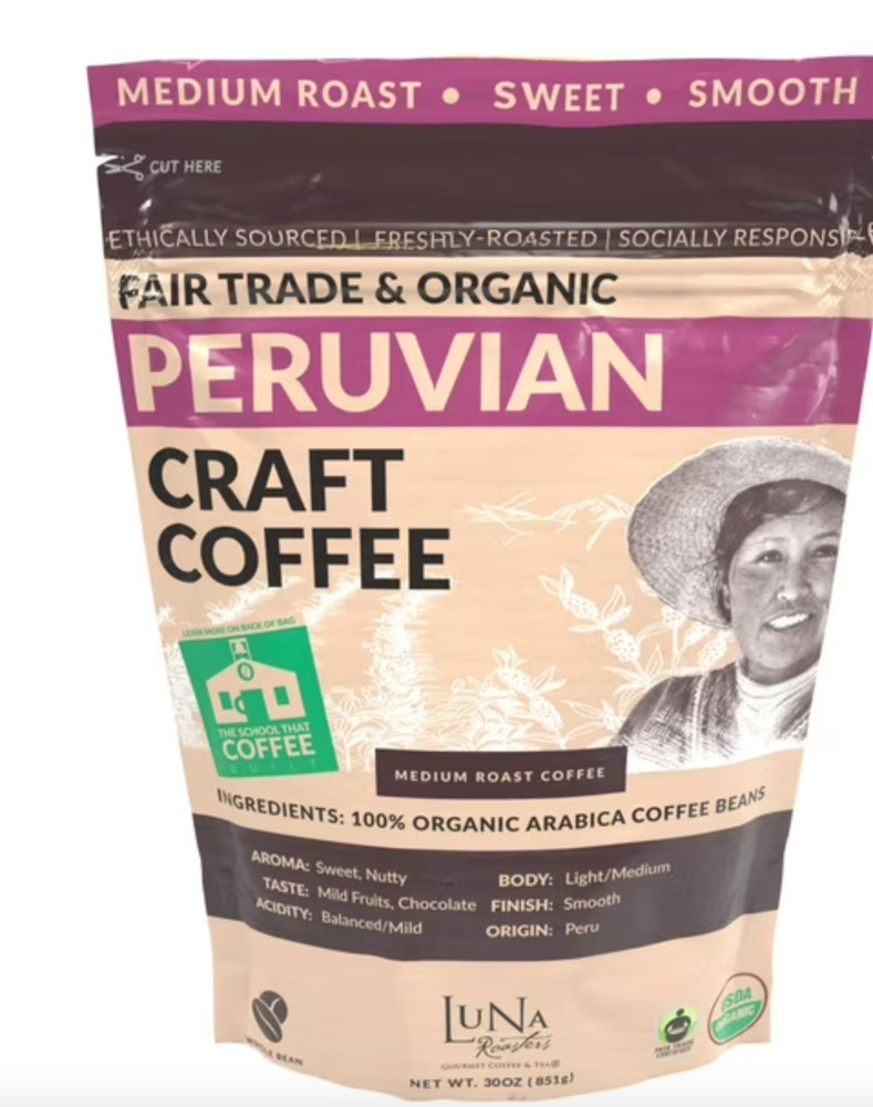 Luna Roasters Medium Roast Organic Peruvian Whole Bean Coffee, 30 oz. delicous