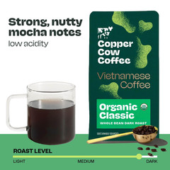 Copper Cow Premium Vietnamese Whole Bean Coffee, 12 OZ | Organic Classic | Dark