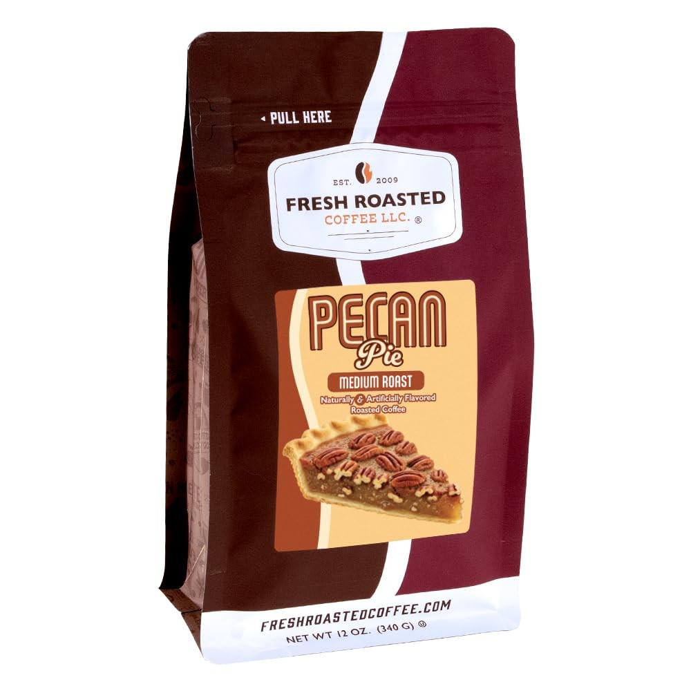 Pecan Pie Flavored Coffee Medium Roast Kosher Whole Bean Freshly Baked 12 oz