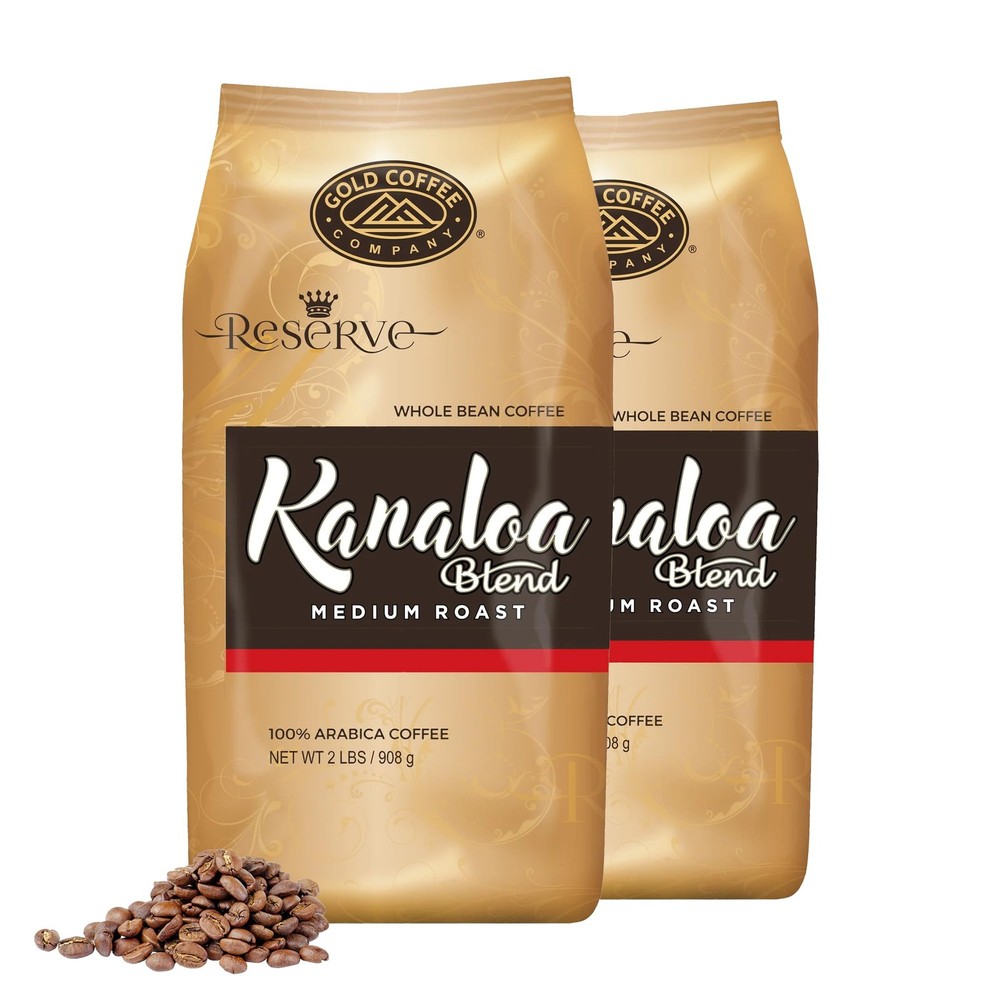 Gold Coffee Arabica Kanaloa Blend: Medium Roast Whole Bean Coffee 2lbs (Pack of
